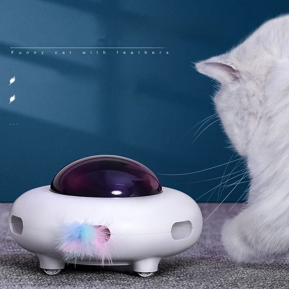 Kattenspeelgoed Smart Teaser UFO Draaitafel voor huisdieren Vangen Trainingsspeelgoed USB Opladen Cat Teaser Vervangbare veer Interactieve auto - afbeelding 2