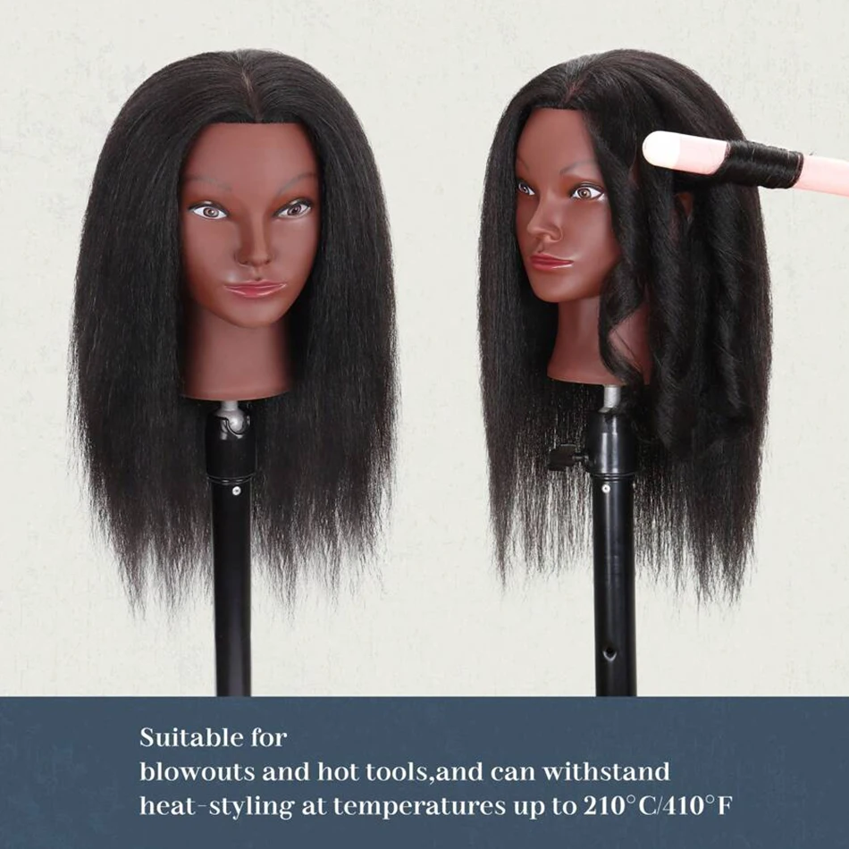 Mannequin Head With Human Hair 100% Real Hair Cosmetology Doll Head With Free Tripod Stand 18'Training Doll Head For Hairdresser