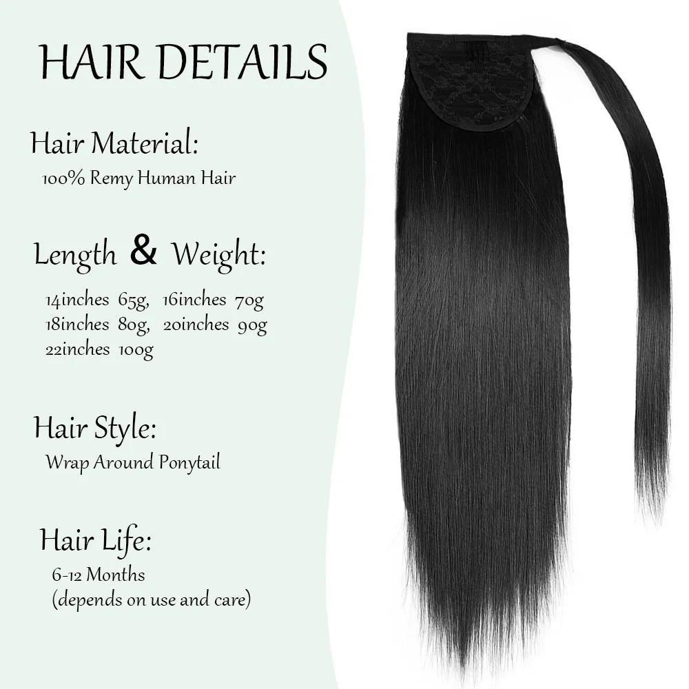 Extensions de Queue de Cheval 100% Naturelle, Cheveux Humains avec réinitialisation, Pâte Magique Invisible, Rondes, Lisses, Noires, pour Femme