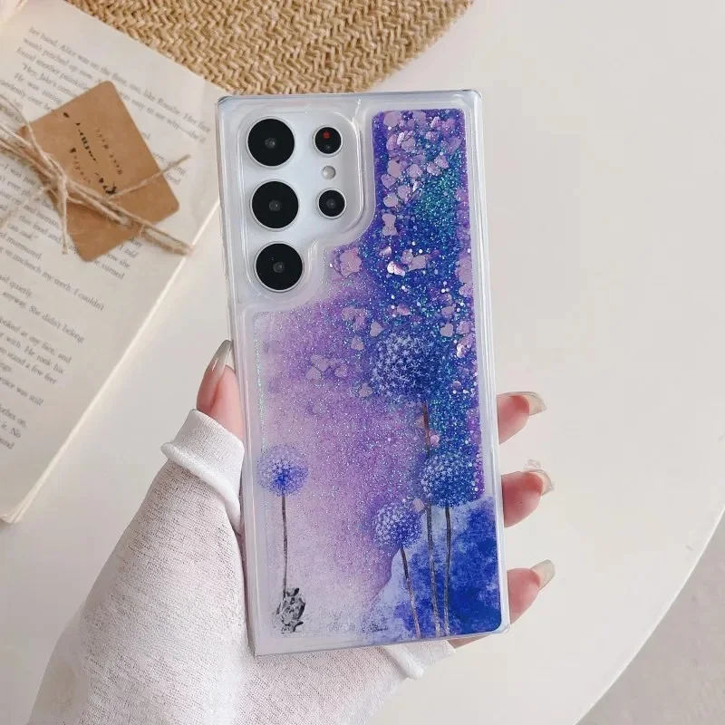 Coque de sable mouvant liquide à fleurs, étui transparent en TPU pour Samsung Galaxy S24 Ultra S23 S22 S21 Plus S20 FE Note 20