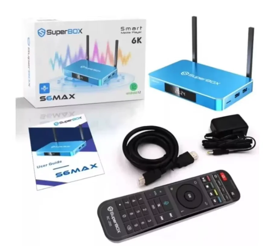 أفضل المبيعات لعام 2024 SuperBox S6 Max، 6K Ultra HD مع التطبيقات المميزة - جهاز التحكم عن بعد الصوتي