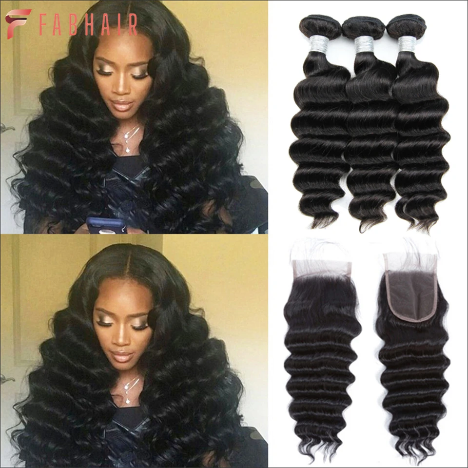 

FABHAIR Wholesale Loose Deep Wave Bundles With Closure Virgin Human Hair Bundles With Closure Brazilian Virgin Hair With Closure