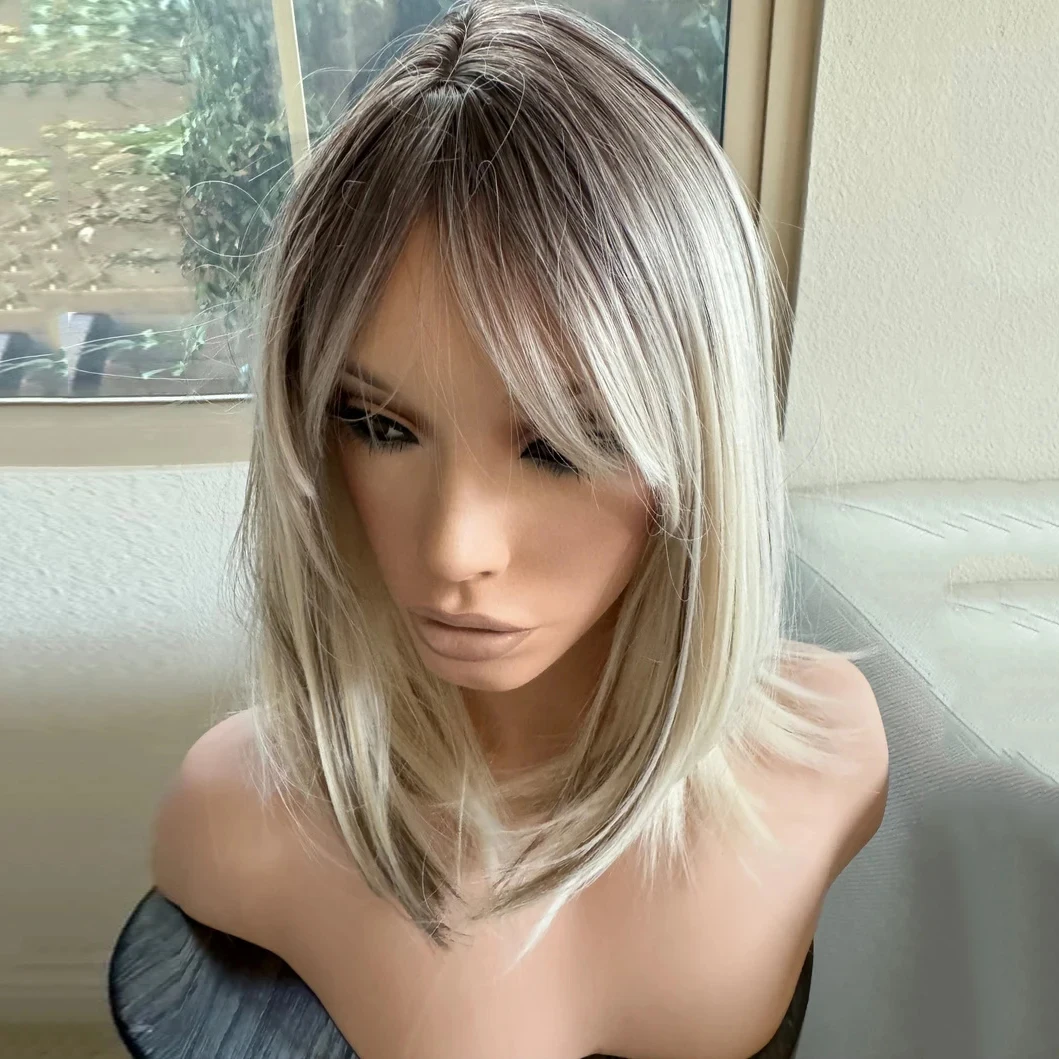 ash-blonde-ombre-dark-roots-highlights-wig-with-bangs-straight-synthetic-fibre-lace-frontal-wig-blend-human-hair-natural-looking