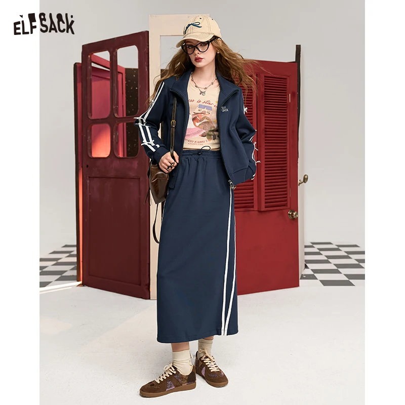 ELFSACK 2024 Autumn New Arrive College style American bow sports casual skirt two-piece suit for women