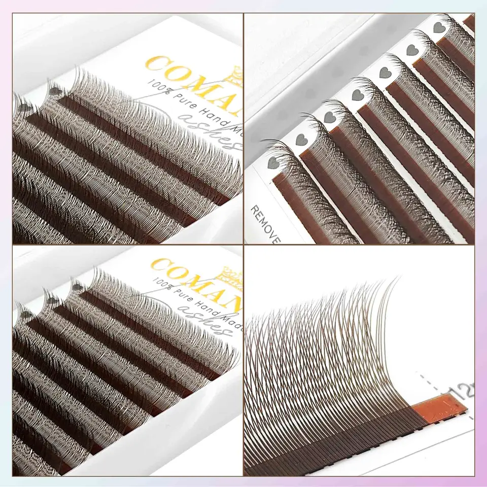 Pestañas Postizas Marrones CoMango 2D Forma V, 8-12/8-15mm, Premade Fans, Suaves y Naturales 6