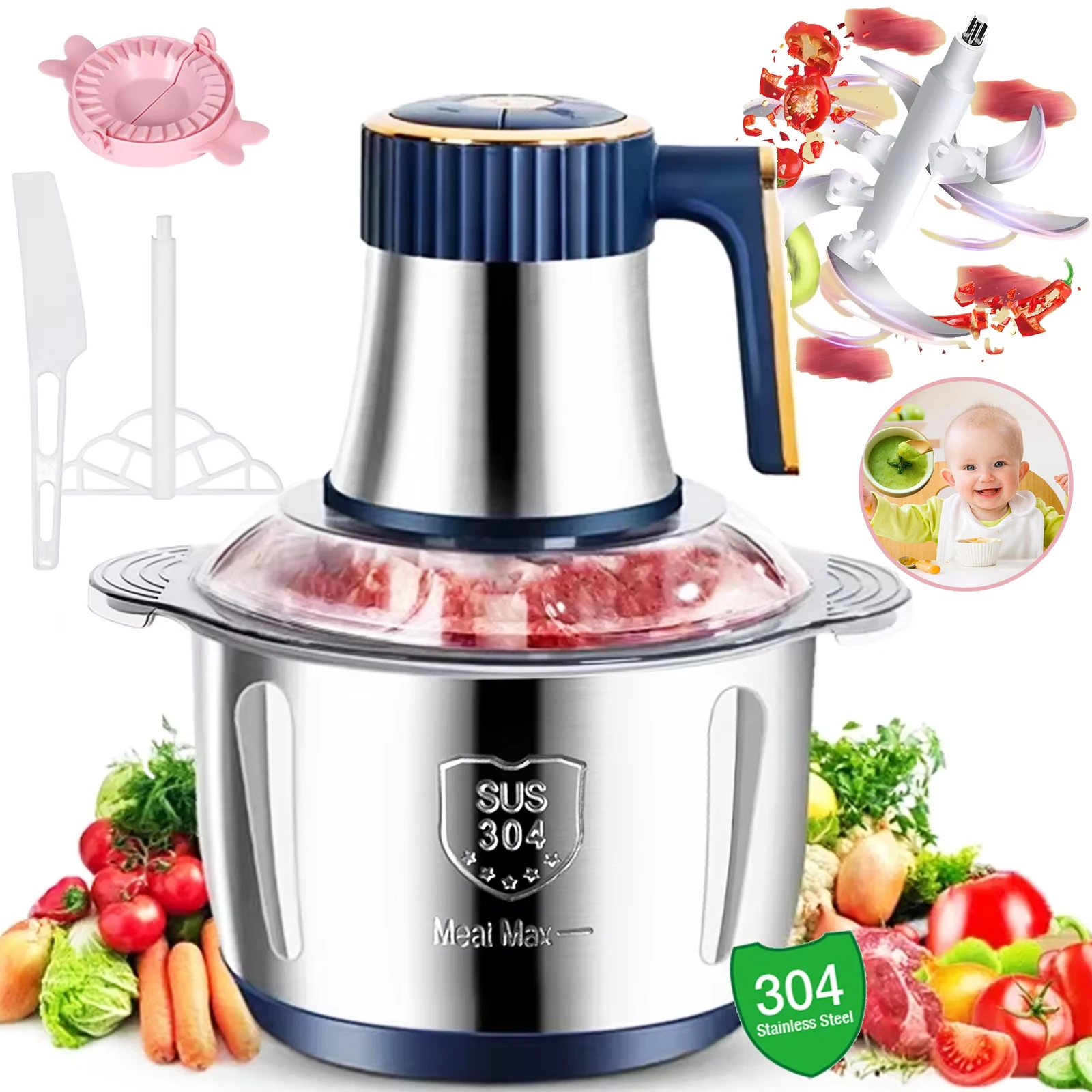 5L Kitchen Meat Grinder 6S Stainless Steel Multifunctional Food Blender Vegetable Slicer Processor Chopper Household  Appliances