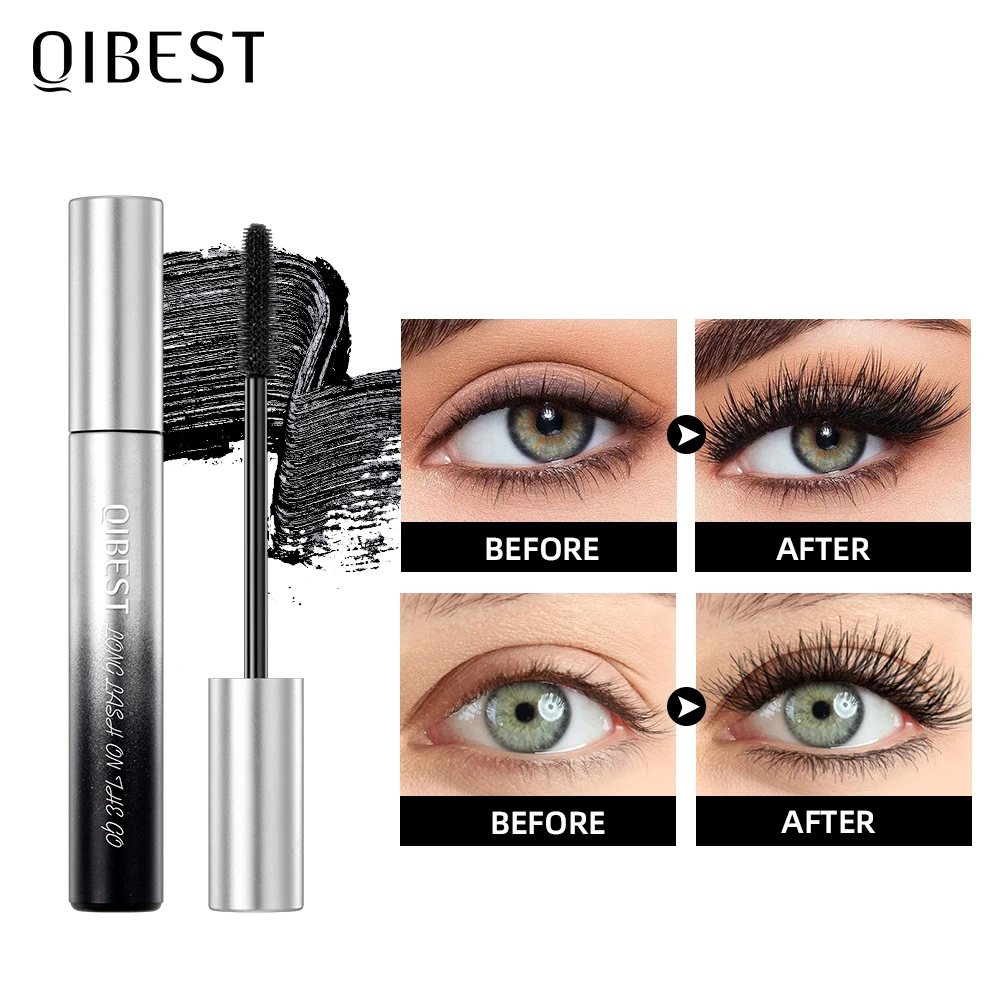 QIBEST Mascara 4d Silk Fiber Mascara Waterproof Extra Volume Smudge-proof Curling Lengthening Eyelash Extension Eye Makeup Tool