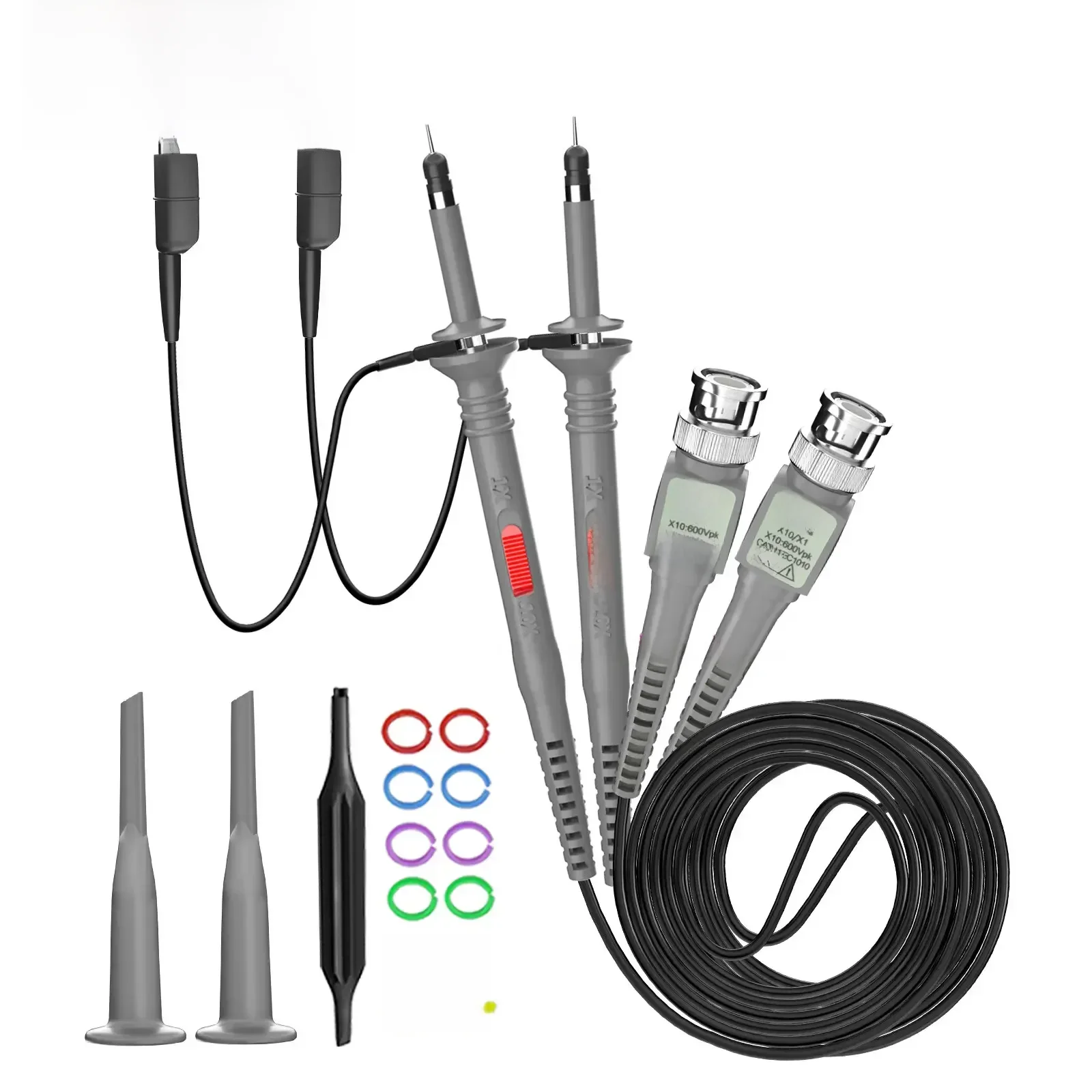 Cleqee-Sonde d'oscilloscope à bande passante, P6100, 100MHz, 1X, 10X, fils BNC d'atténuation réglables, tension d'entrée commutable 10:1, 2 pièces