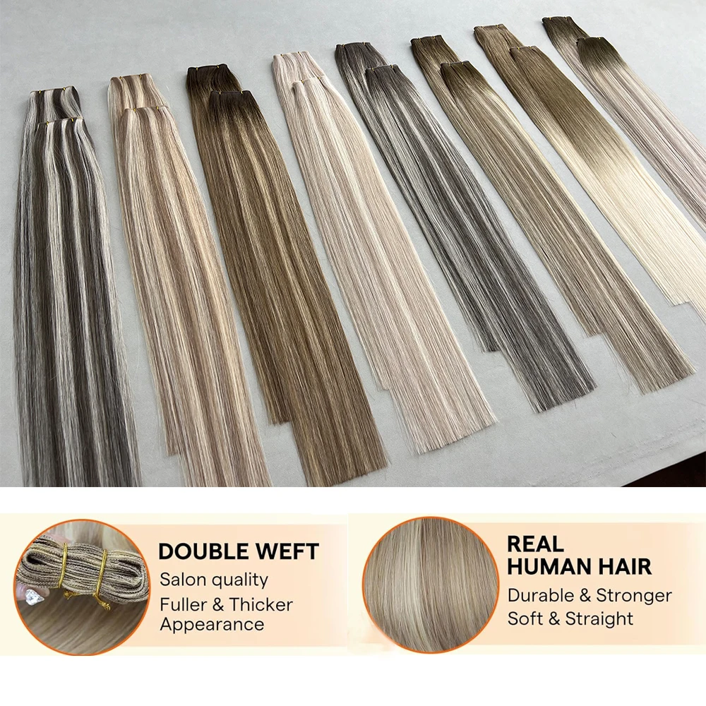 Genius Weft 22-24 بوصة وصلات شعر بشري 100% شعر بشري طبيعي أصلي وصلات شعر غير مرئية #3