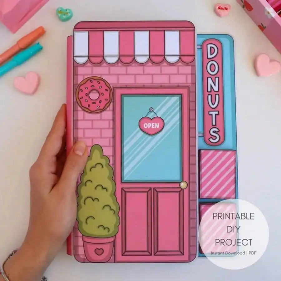Donut Shop Pretend Play Kit, DIY Paper Doll House Sticker Book, Kids Quiet Book Craft Set, Cut & Make Handmade Toy view 5