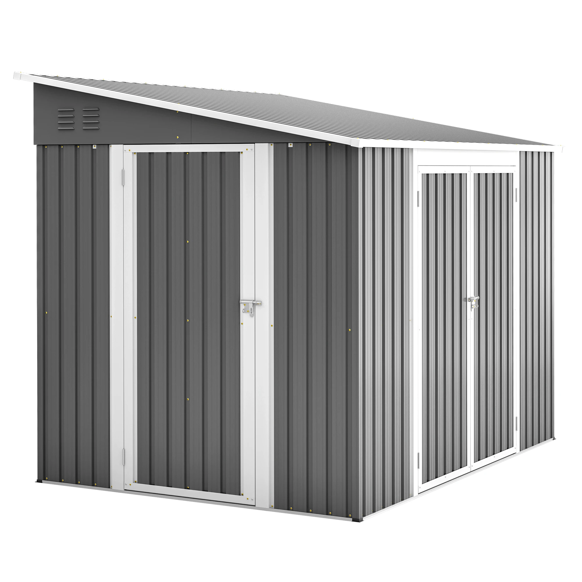 Abri de jardin en métal extérieur 6x8 pieds - Portes doubles verrouillables, étanche, rangement robuste avec kit de plancher, 1,8x2,4m