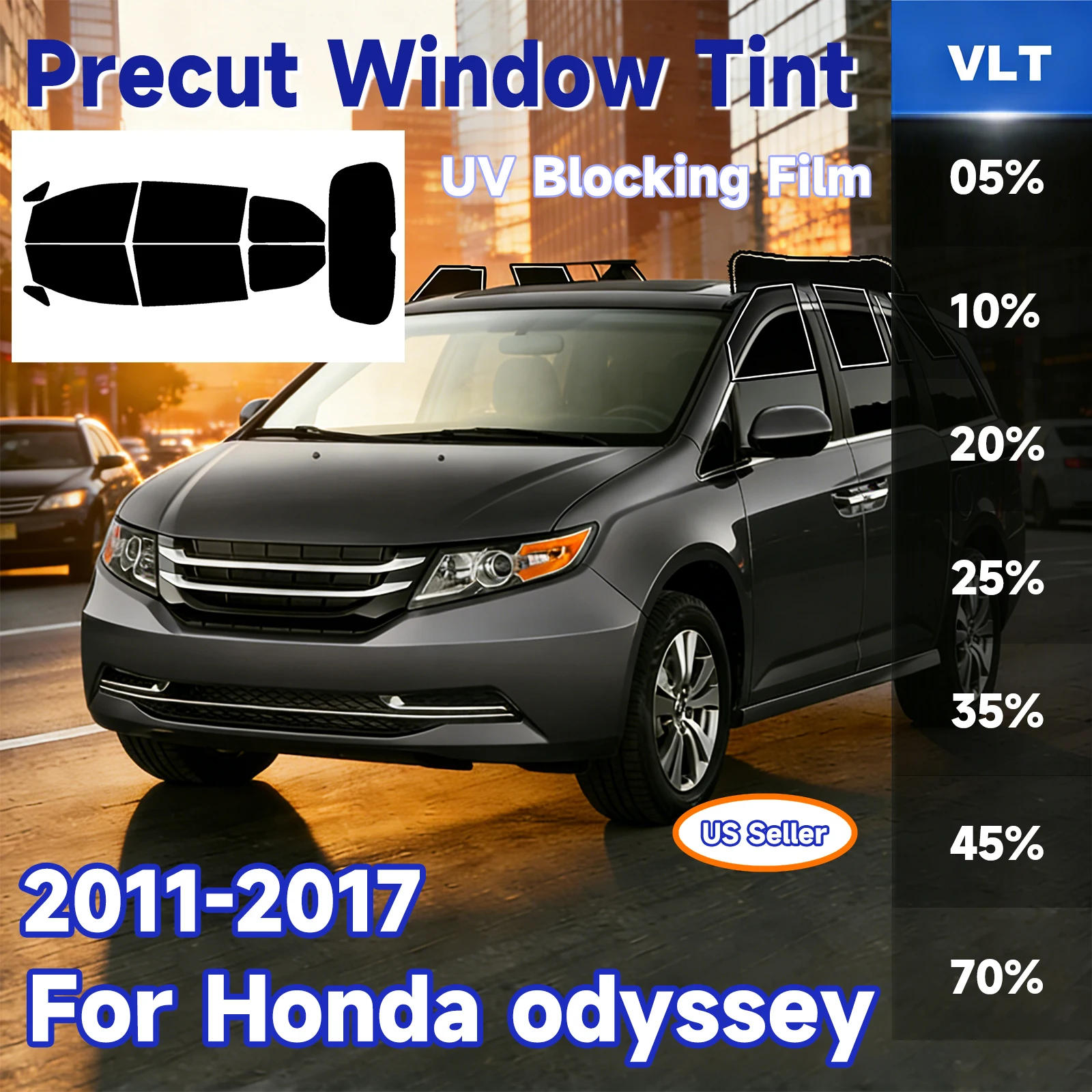 

Предварительно нарезанная тонировочная пленка для Honda Odyssey 2011-2017: солнцезащитная пленка для боковых окон, блокирующая УФ-ИК-излучение, тепло и блики; защитная пленка для лобового и заднего стекол.