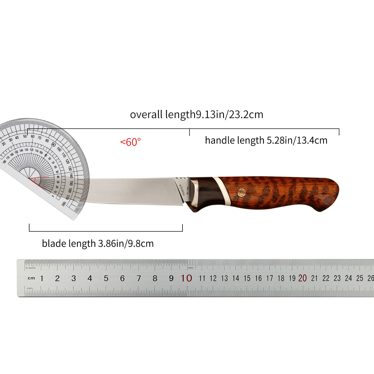 TUREN  M390 Steel Fixed Blade Knife, Outdoor Camping Knife with Leather Sheath, Desert Ironwood Handle, Handmade Bushcraft To