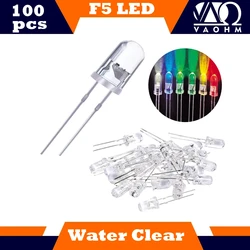 100PCS F5 Red Green Blue Orange Yellow Water Clear Round Head 5mm LED