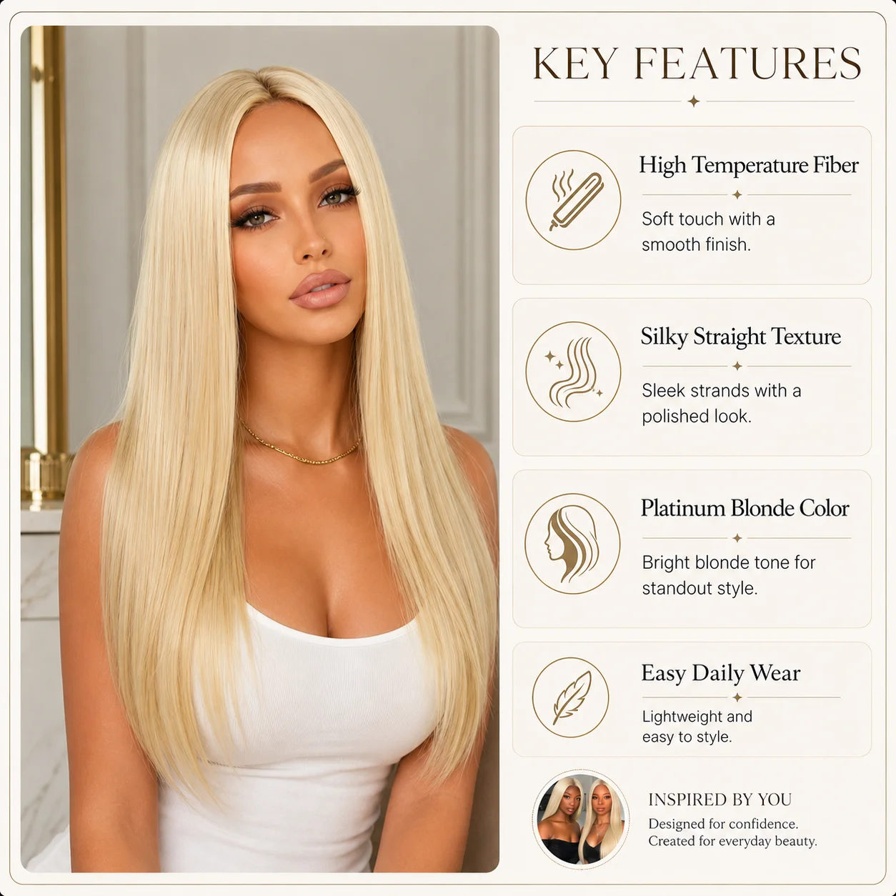 28-Inch Wig Blonde Synthetic Wig LongStraight Wig for Women Blonde HeatResistant Glueless Wigs Hair for Daily Party Cosplay Wig