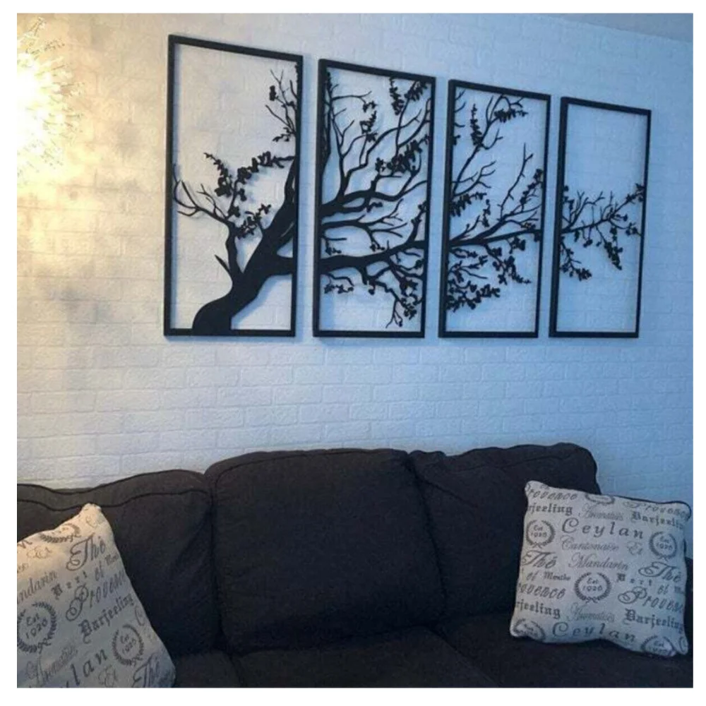 

Wood Wall Art Decor Black Tree Silhouette Decorating Minimalist 50x100 Modern Home Office Living Room Bedroom Kitchen Decorative