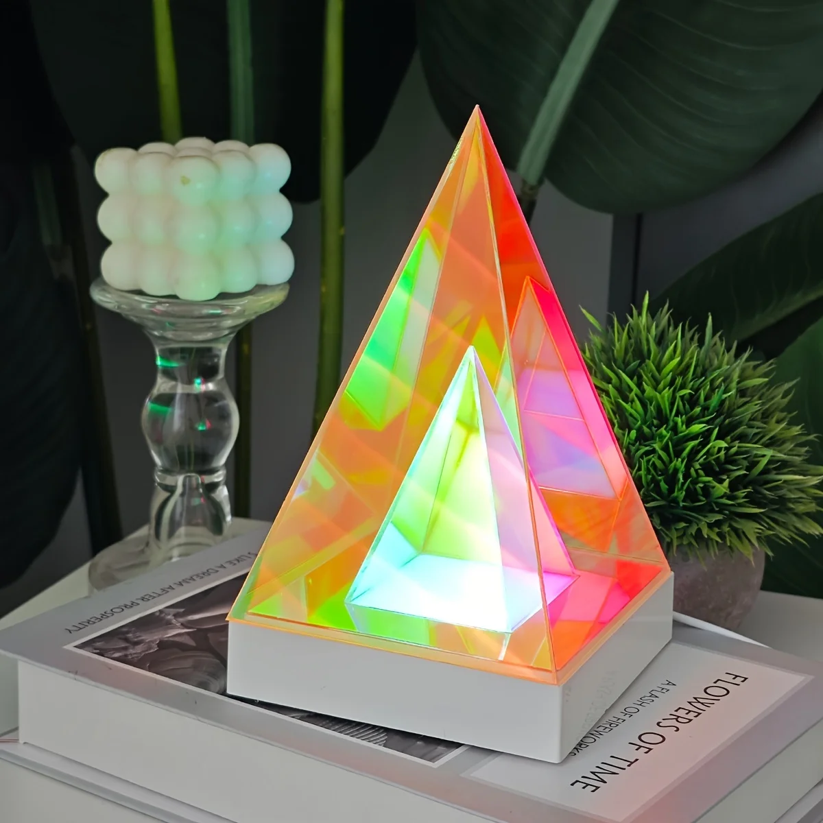 USB Powered RGB LED Modern Geometric Infinity Cube Table Lamp by Lighting Dimmable Push Button Uplight With Space Theme For Home