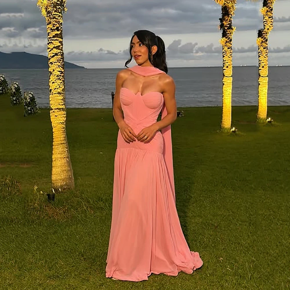 Galarity Customized Pink Prom Dress Women's Strapless Pleated Cape Ruched Formal Occasion Gown Wedding Guest Dress Special Event