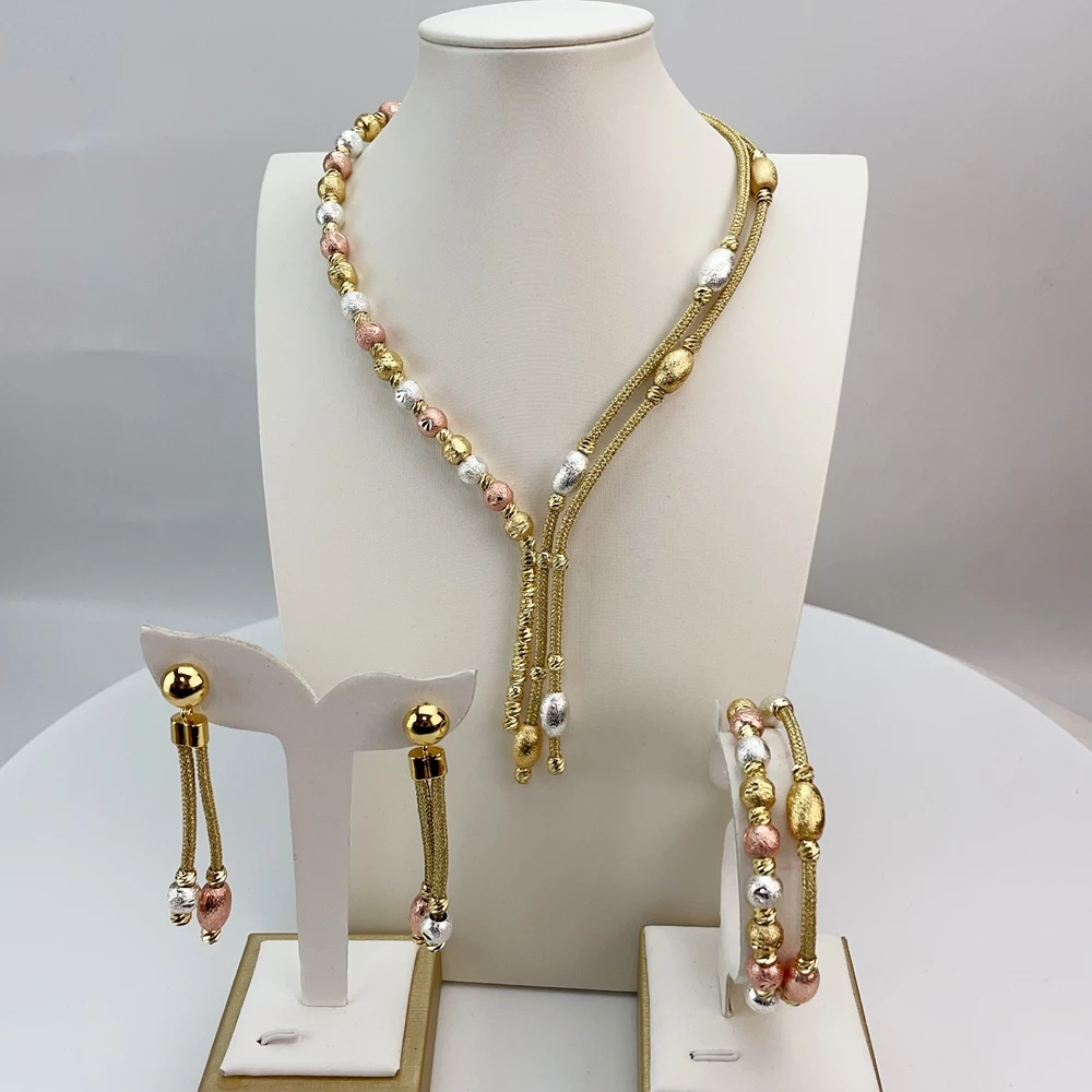 EMMA موضة دبي مطلية بالذهب الخرز القلائد أقراط خواتم مجموعات المجوهرات الجميلة للنساء هدايا مجوهرات الزفاف FHK21414 #2