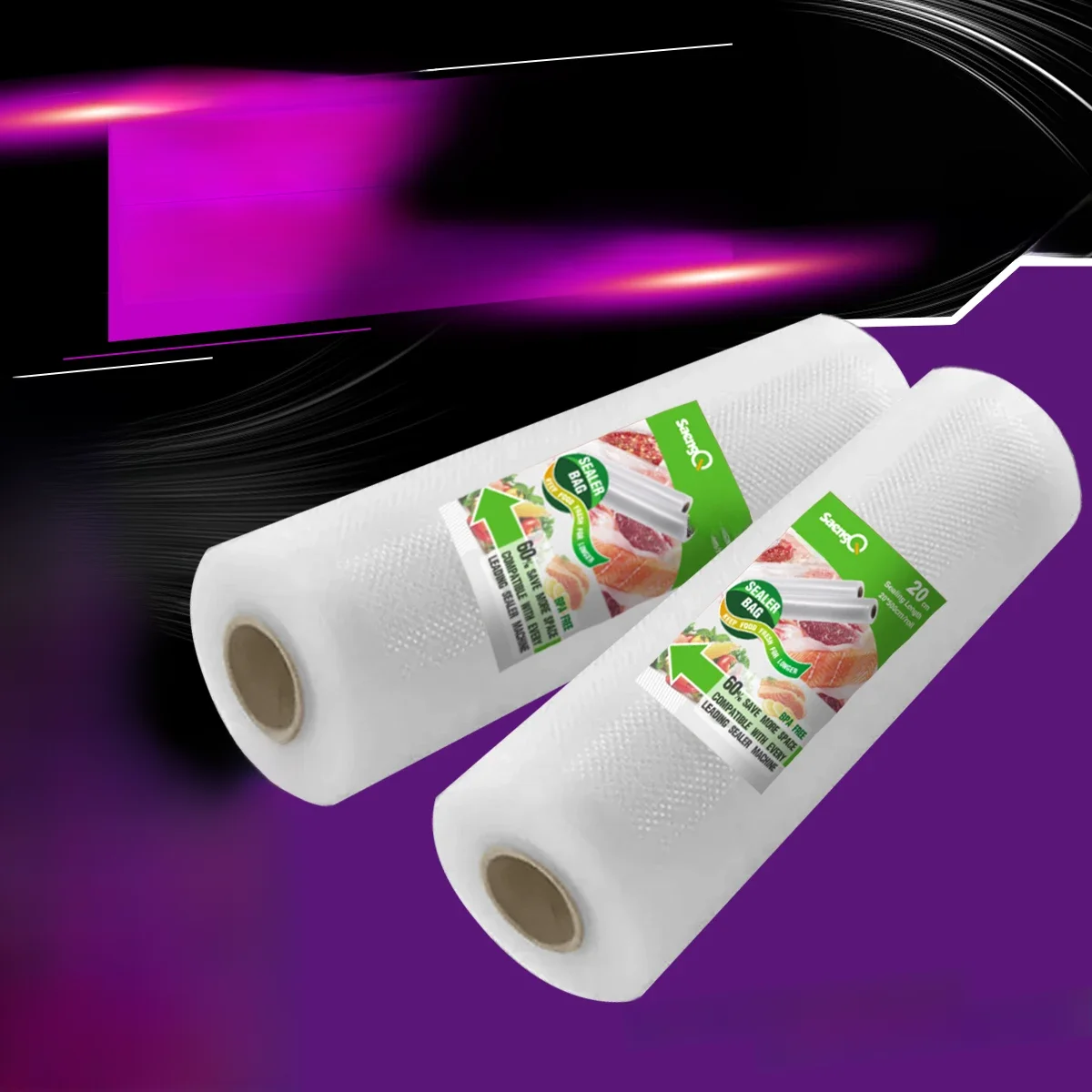 2 rouleaux de sacs en rouleau texturés de 500cm de Long, sacs de Compression sous vide, sacs en rouleau d'emballage sous vide alimentaire, 2 paquets