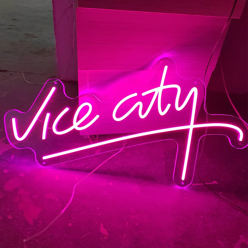 Custom Pink Vice City Neon Sign Led Lights Bedroom Letters USB Powered Game Room Bar Party Indoor Home Arcade Shop Wall Decor