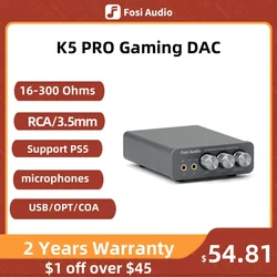 Fosi Audio-K5 PRO USB Gaming DAC com Microfone, Amplificador de auscultadores, Mini Audio DAC, Desktop Powered, Alto-falantes ativos