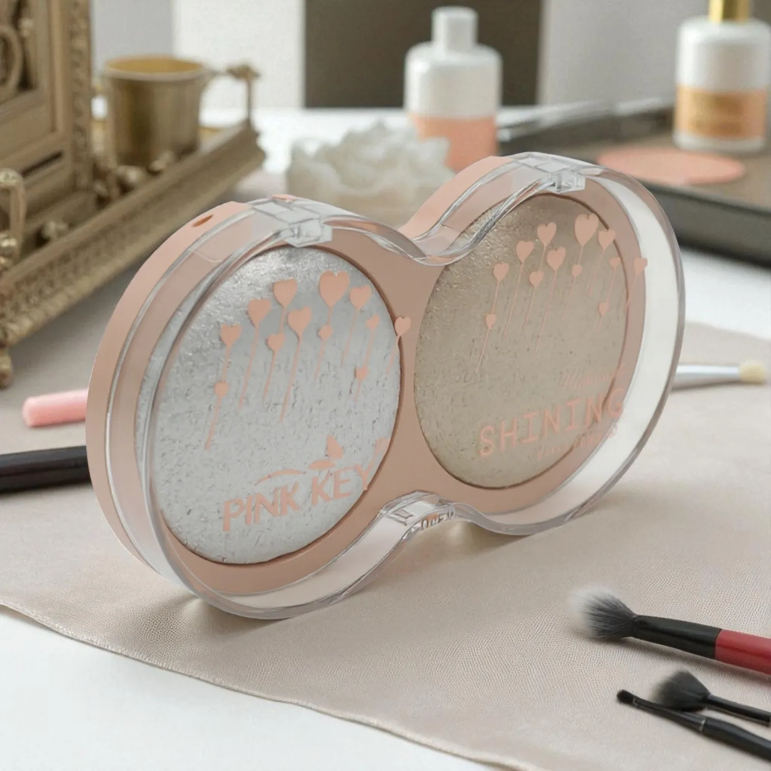 PINK KEY Iluminador En Mousse Cosmic Crystal-Vainilla Iluminador En Polvo Skeye Iluminador Brillante De Larga DuracióN Iluminador Que No Se Apelmaza Iluminador Para Regalos De Navidad Y Brillos Marca Belleza Maquillaje