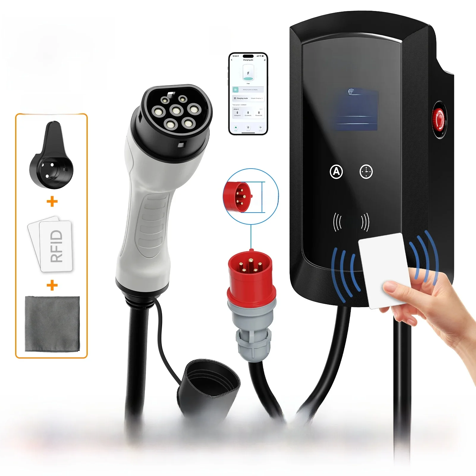 AFEEV 7,6 kW/11 kW/22 kW EV-Ladestation CEE-Stecker Typ2 IEC62196-2 32 A 3-Phasen-Wandladegerät WiFi Bluetooth APP-Steuerung
