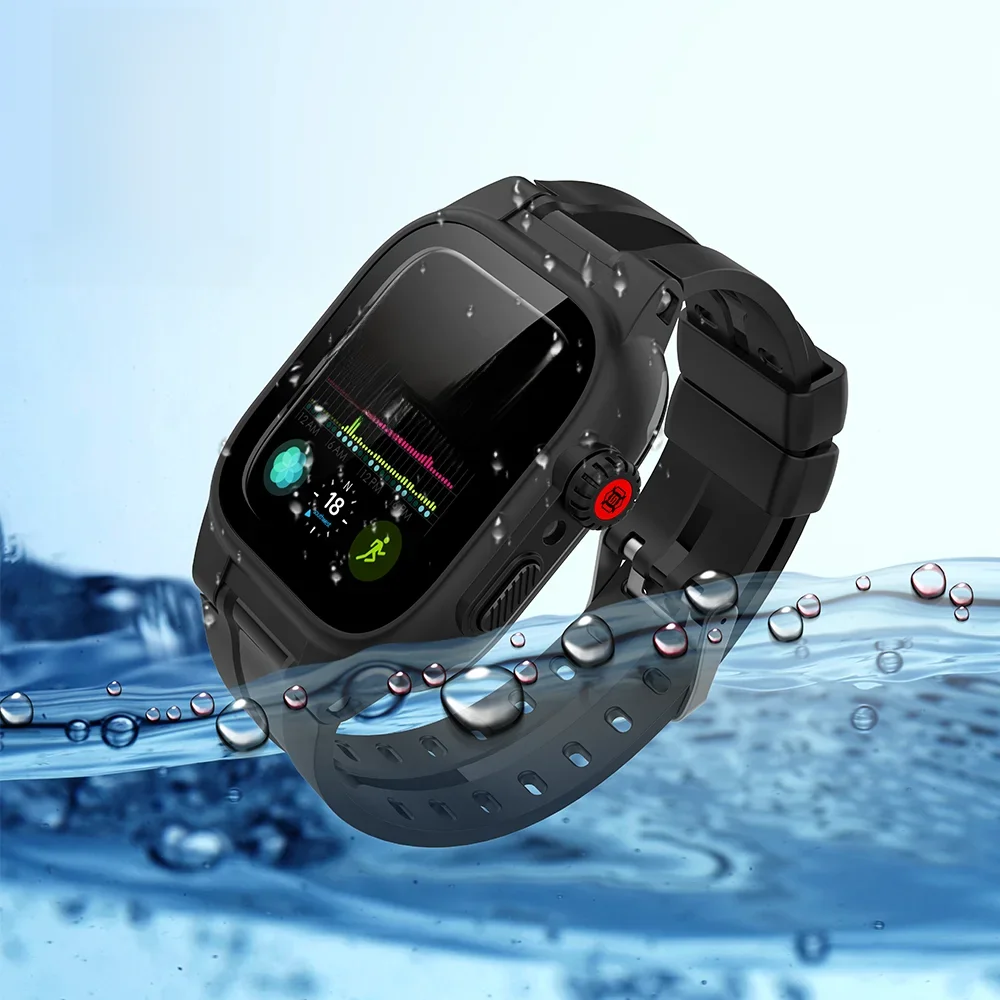 Wodoodporna obudowa Shellbox IP68 do zegarka Apple Watch Series S7 S8 S9 Odporna na wstrząsy, wytrzymała silikonowa osłona Defender Armor z paskiem do zegarka — zdjęcie produktu 7