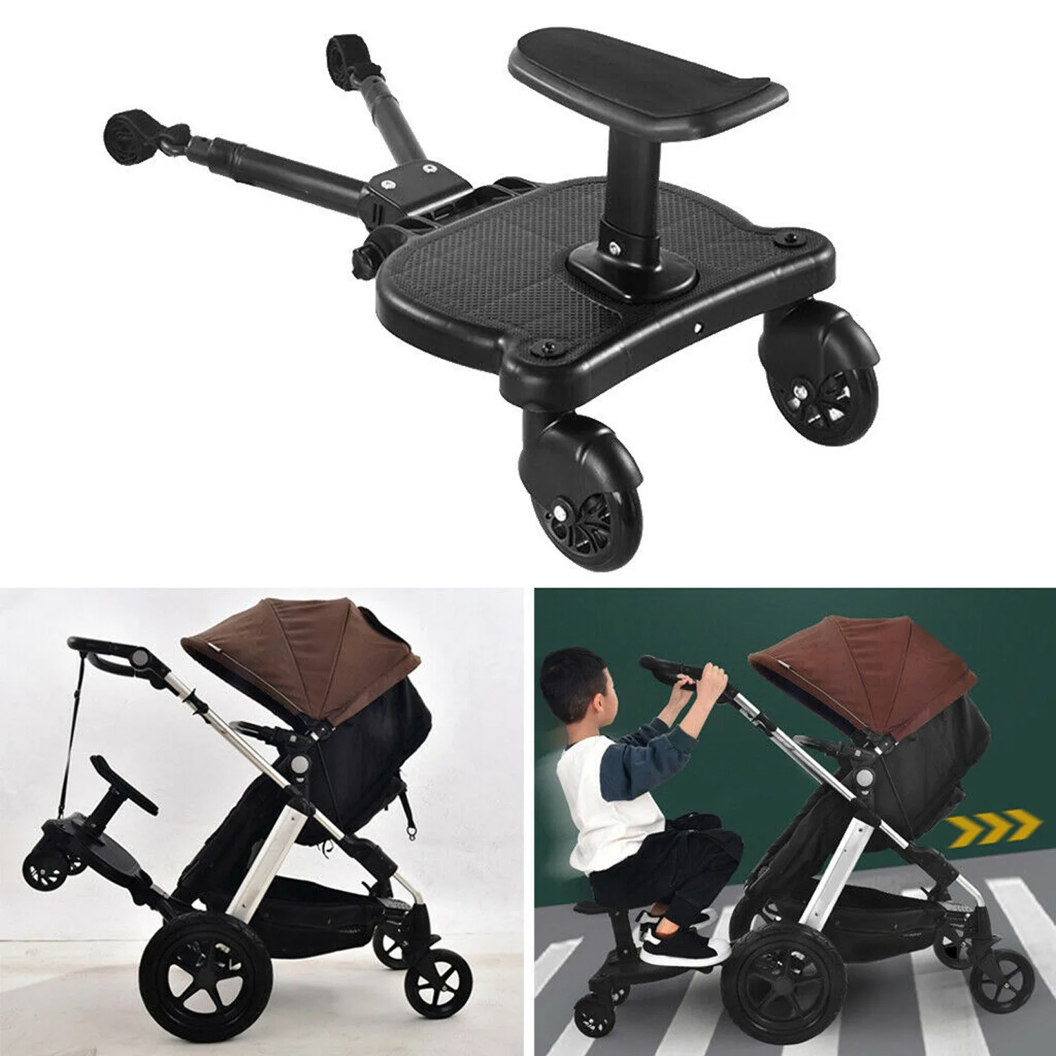 Cadeau Noël maman : planche poussette 2-en-1 siège détachable, debout/assis, charge 25kg, roues 360°, antidérapant