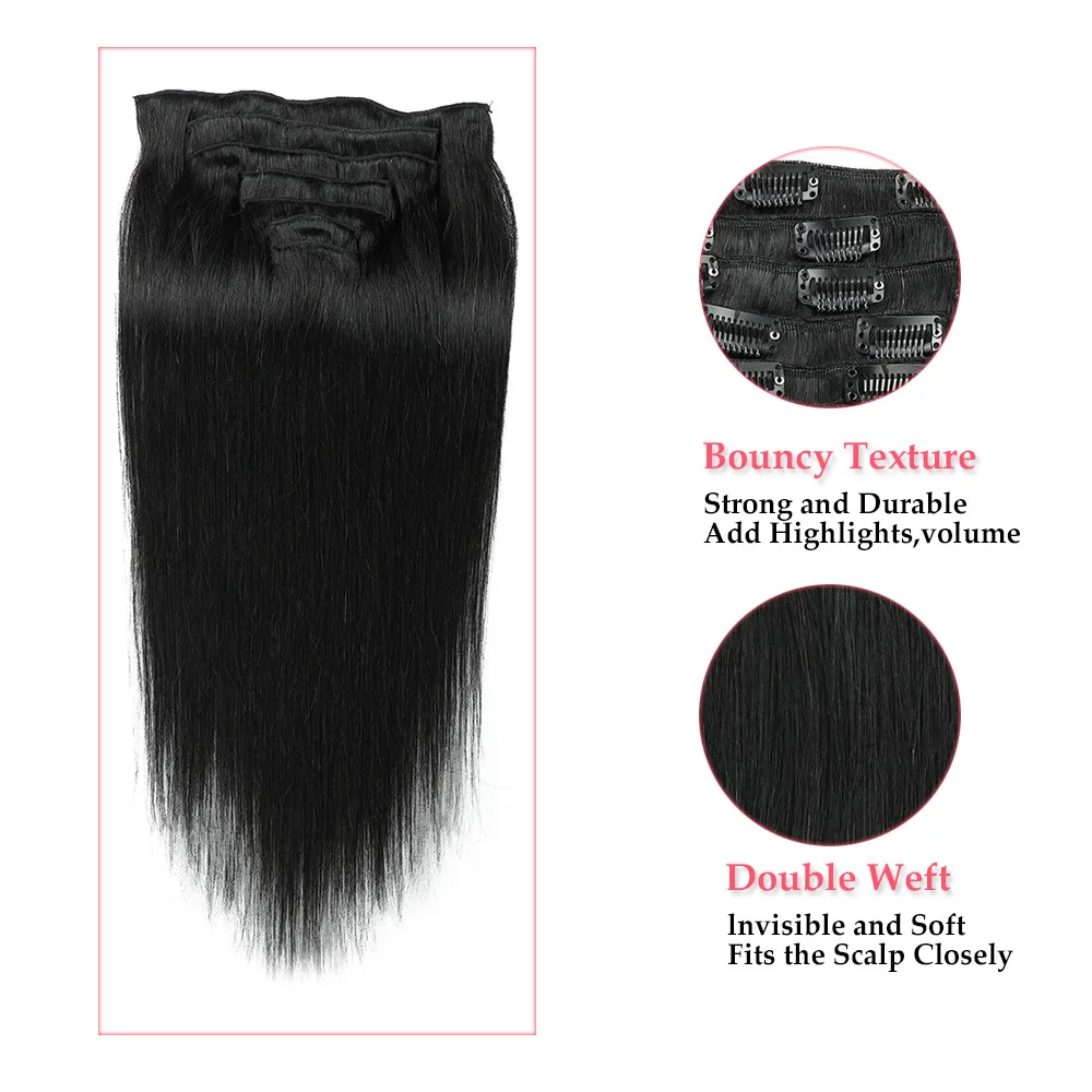 Extensiones de cabello humano 100% Remy, extensiones de cabello con Clip, cabello humano Real liso, 7 Uds., extensiones de cabello con Clip Ins para mujer