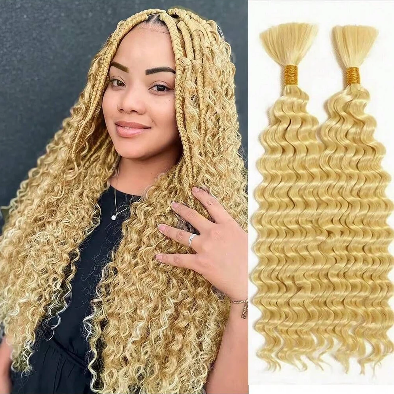 

613 Светлые вьющиеся волосы, объемное плетение, 100% человеческие волосы без утка для плетения, глубокие волны, 16-26 дюймов, для женщин, 50 г/упак.