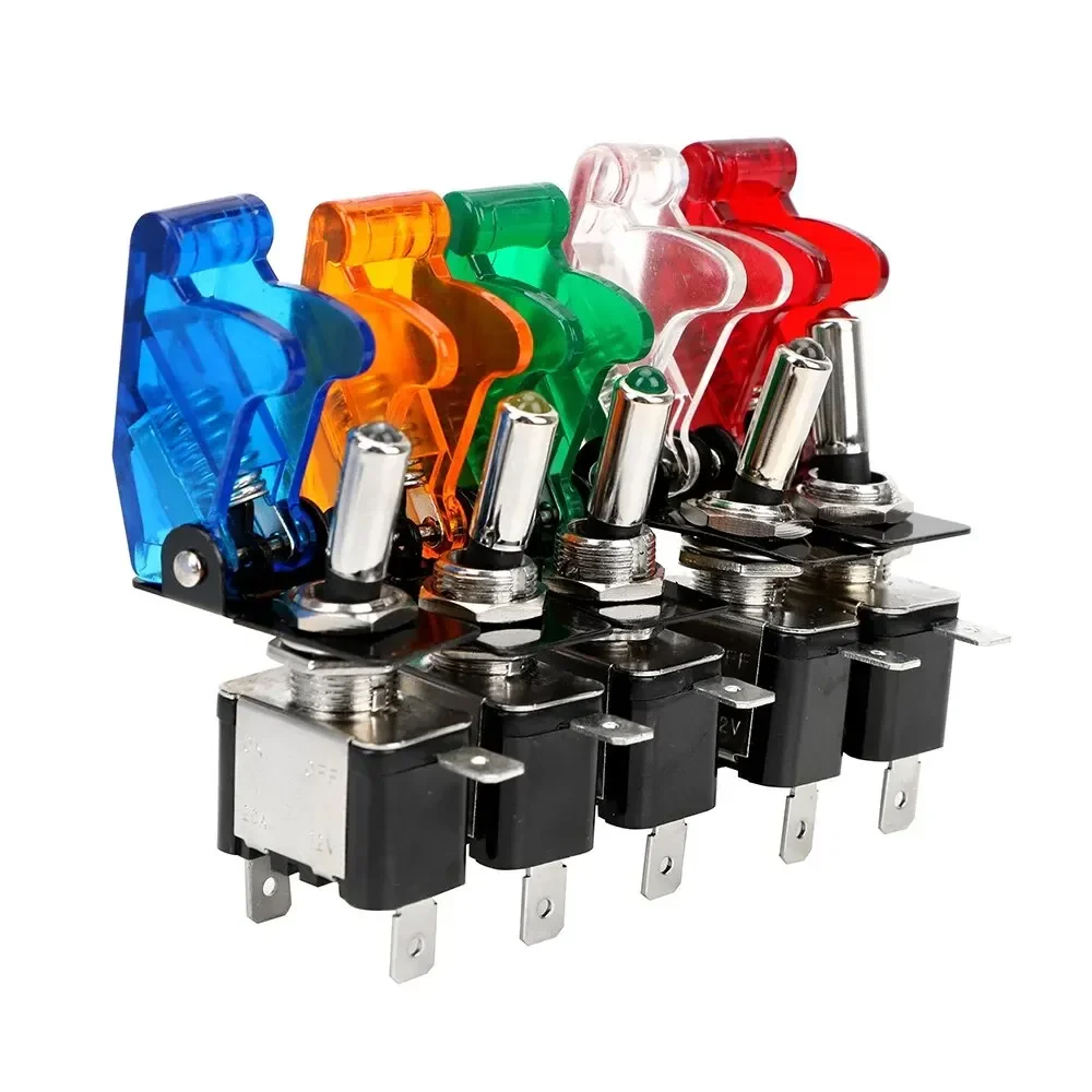 1 pièces 12V 20A interrupteur à bascule interrupteur LED voiture Auto couverture lumière LED avec couvercle de protection SPST interrupteur à bascule commande marche/arrêt 5