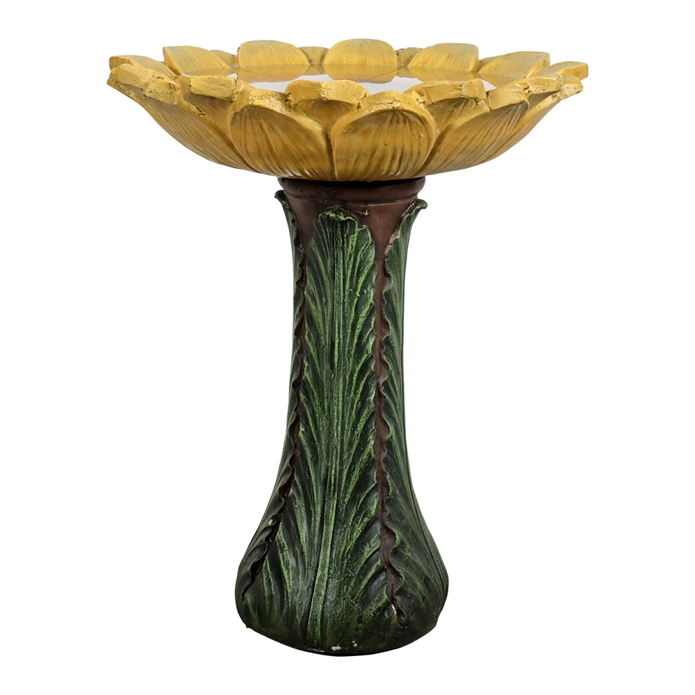 Naturefulls 24.4''H Outdoor Concrete Garden Decorative Statue Bird Bath-Sunflower Bird Bath Bowl with Green Leaf Base for Garden