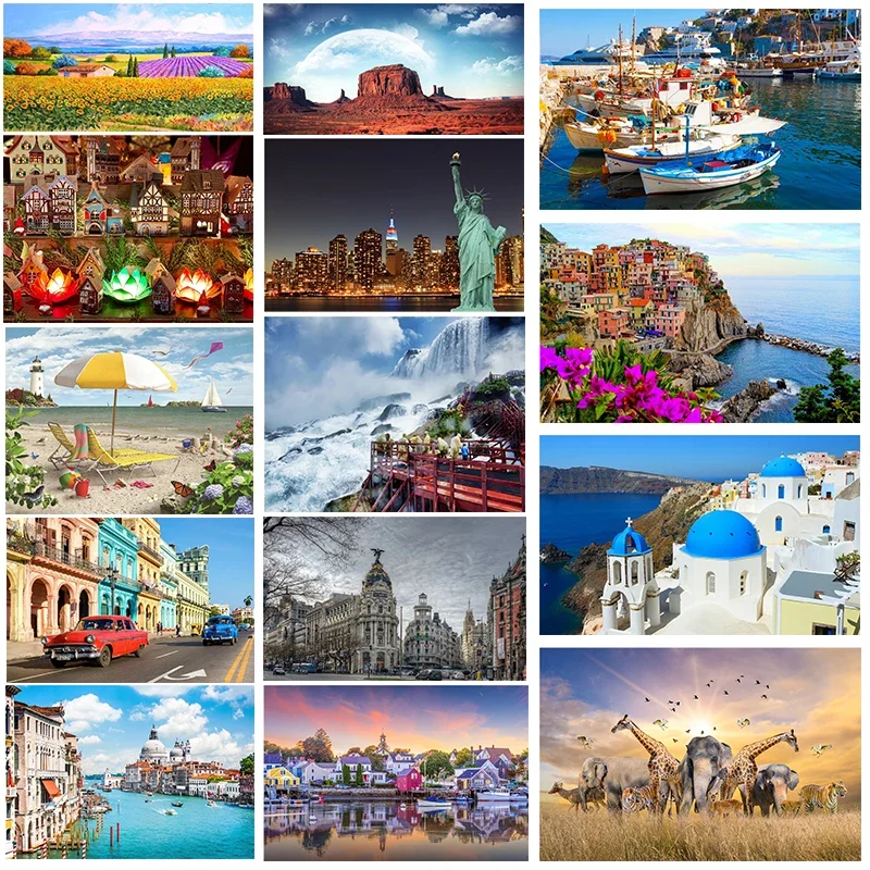 Puzzle en papier 46x28cm, 500 pièces, image de paysage, peinture à l'huile, jouets de décompression pour adultes, jeux familiaux