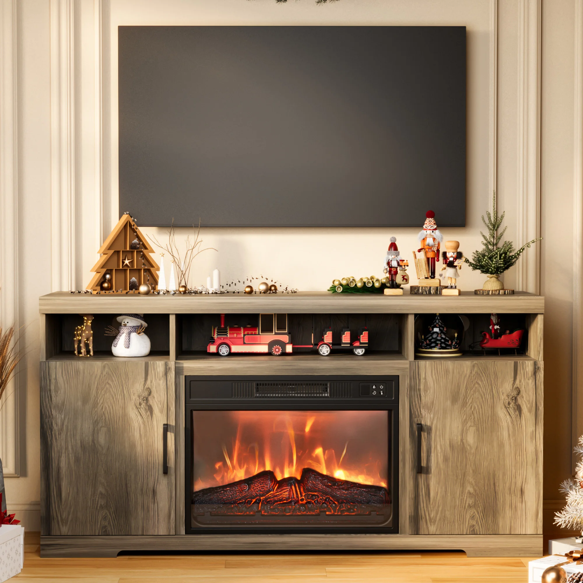 Farmhouse Fireplace TV Stand for TVs 32