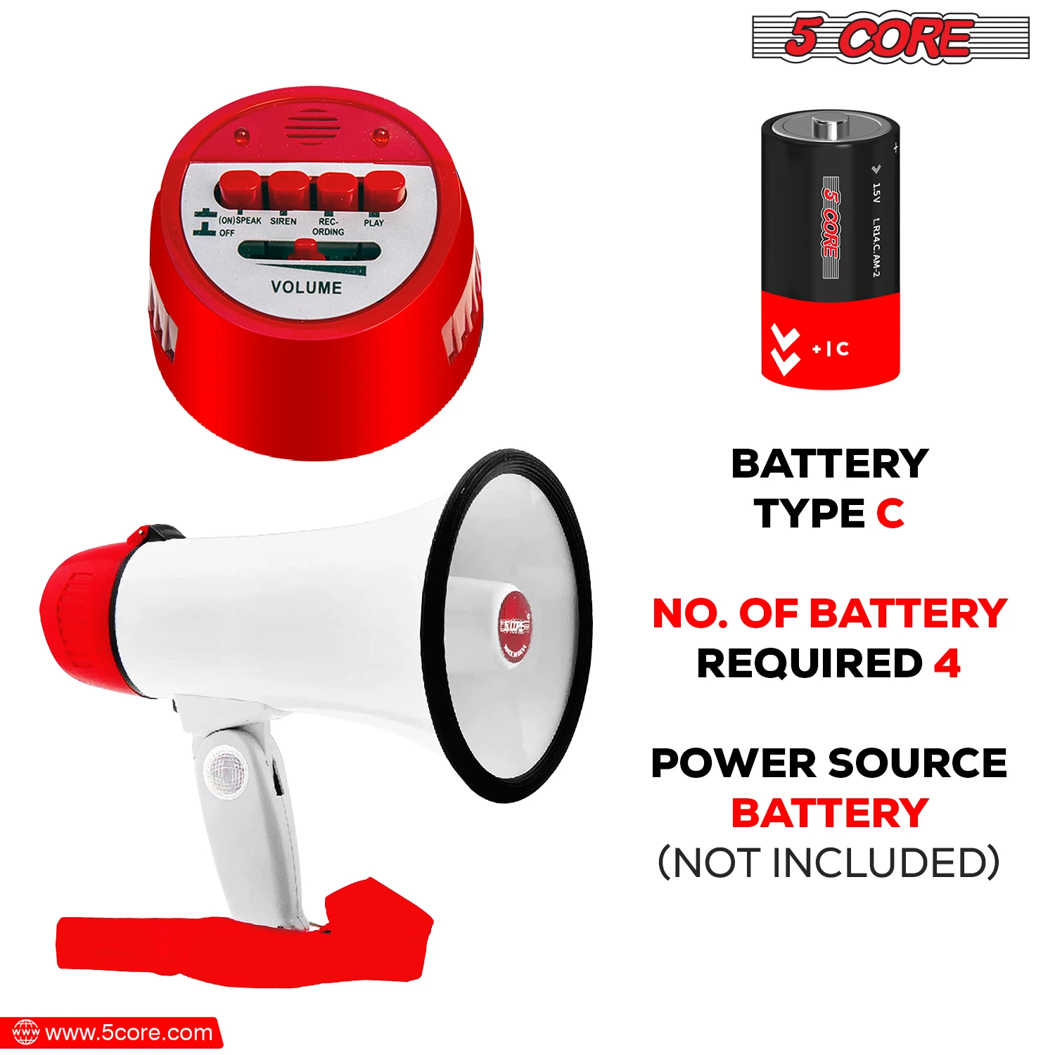 5 núcleos megafone 30w bull horn pa alto-falante com alcance de 800 jardas amplificador de voz sirene alta portátil 6r