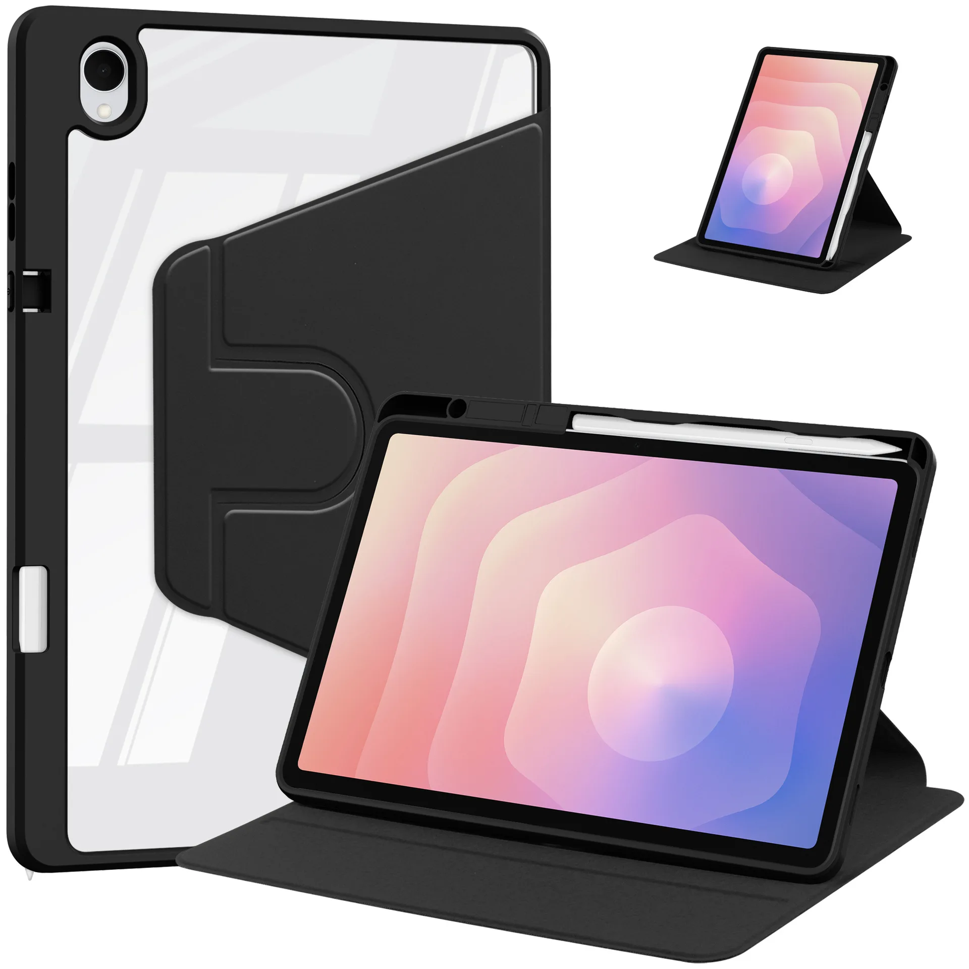 

360° Rotating Case For Samsung Galaxy Tab S11 5G 2025 11'' SM-X730 SM-X736B Swiveling Stand Clear Back Cover With Pencil Holder