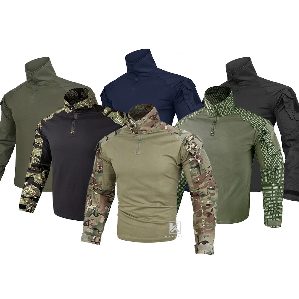 KRYDEX Tactical Combat Shirt For Outdoor Hunting Sports Tops Uniform With Elbow Pads MC Ranger Green Black Shirts