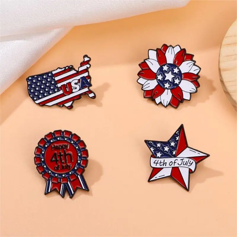 Chic Alloy Brooch For Women Men American Independence Day Jewelry USA Flag Sign Enamel Lapel Pin Badge Bags Jacket Clothes