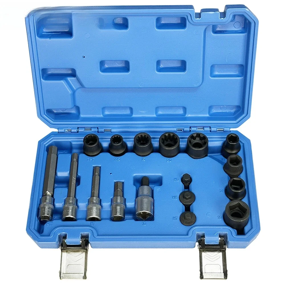 17 sztuk główny zacisk hamulcowy klocek hamulcowy śruba zacisku hamulcowego narzędzie do demontażu tulei 1/4 "3/8" 1/2 "Dr, H7 H9 H10 H11 dla BMW Audi — zdjęcie 2