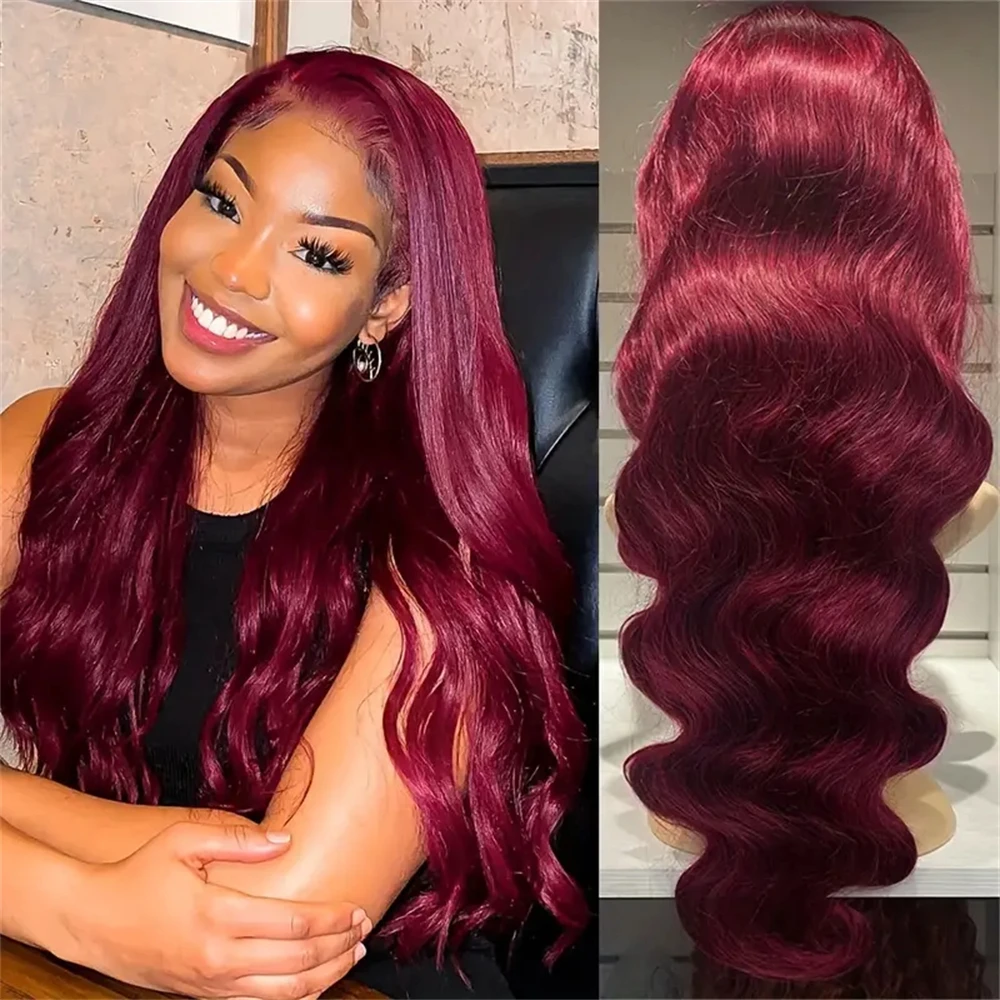 

13x4 Lace Front Wigs Human Hair Body Wave Burgundy 99J Red Colored Lace Frontal Wig HD Transparent Lace 13x6 For Women Glueless