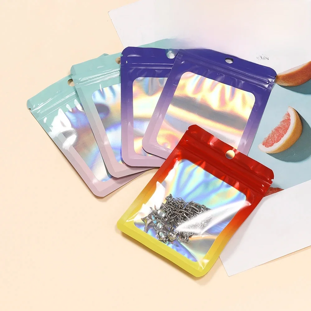 50 sztuk zagęścić torby Ziplock gradientowy holograficzny laser AB kolor plastikowy woreczek dla majsterkowiczów etui do przechowywania biżuterii torba z zamkiem błyskawicznym — zdjęcie 2