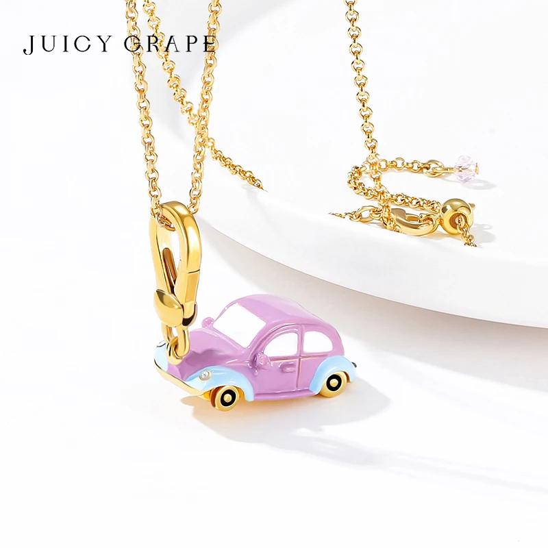 

juicyGrape Purple Car Pendant Bag Charm Sweater Chain Keychain 2024 New Handmade Enamel Necklace 18K Plated Gold for Women Gifts