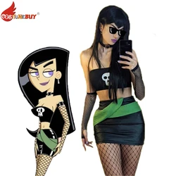 Danny Phantom Animation Sam Manson Cosplay Costume Women Sexy Tube Tops/ Mini Skirt Suit With Fishnet Stockings Summer Outfits