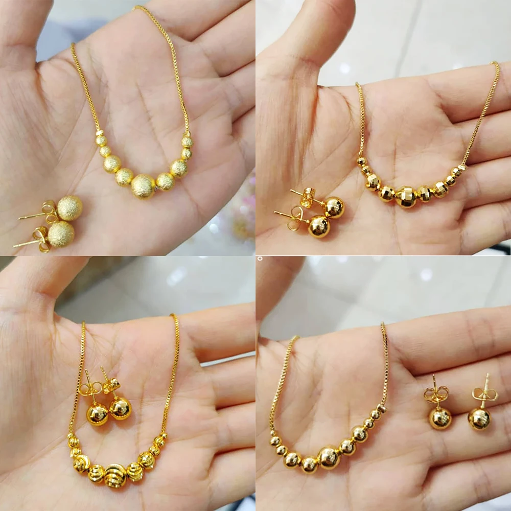 2pcs Jewelry Set for Women Dubai Gold Color Copper Necklace Earrings Pendant for Women Girls Kid Fashion Jewelry Accessory Gift