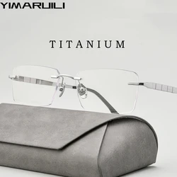 Yimaruili Nieuwe Ultralichte Zaken Vierkante Eyewear Fashion Retro Pure Titanium Optische Recept Randloze Bril Mannen F91092T