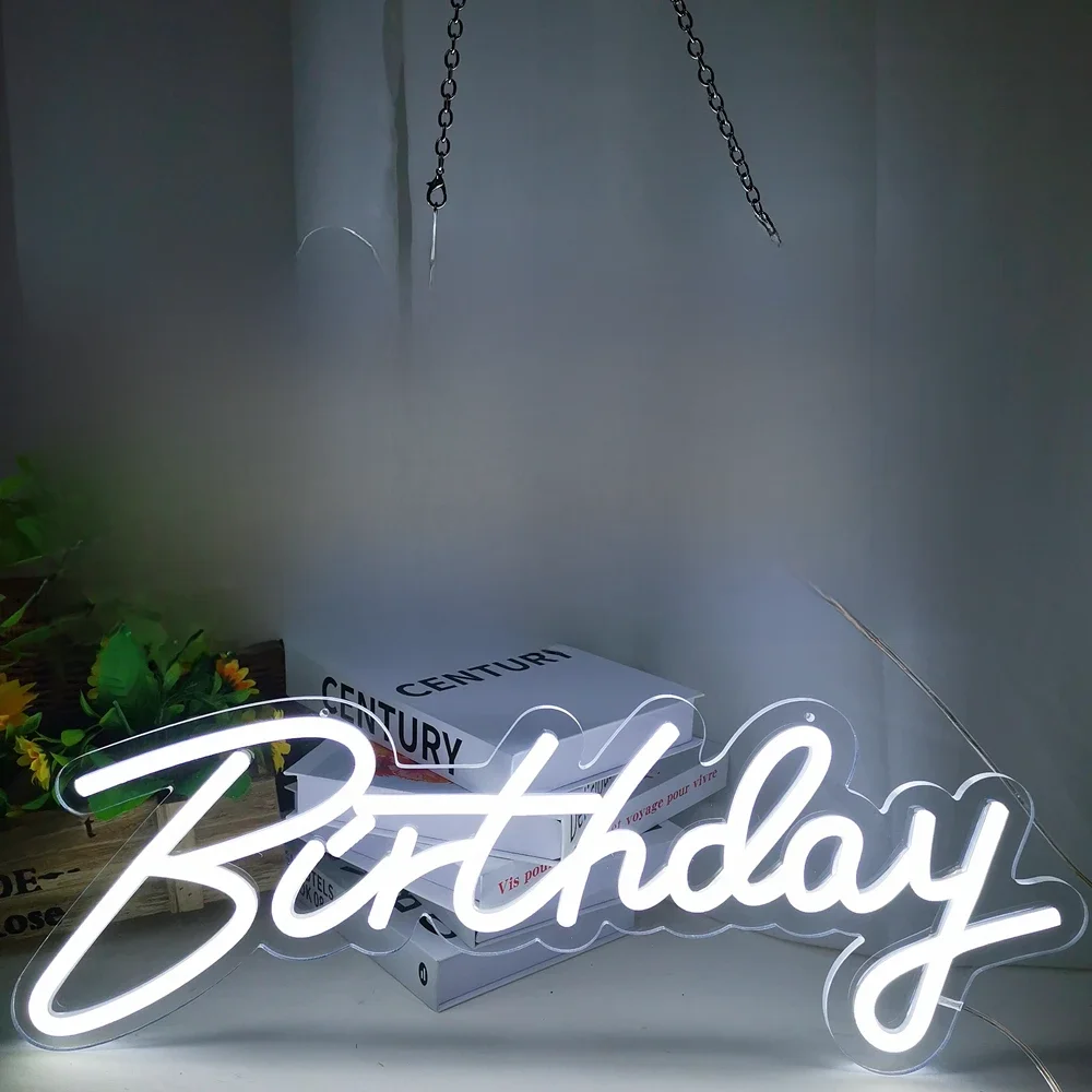 Gelukkige Verjaardag Neon Sign 45-76cm Aangepaste Grootte met Dimbare Siliconen LED Neon en Helder Acryl Backer Verjaardagsfeestje Verlichting - afbeelding 2