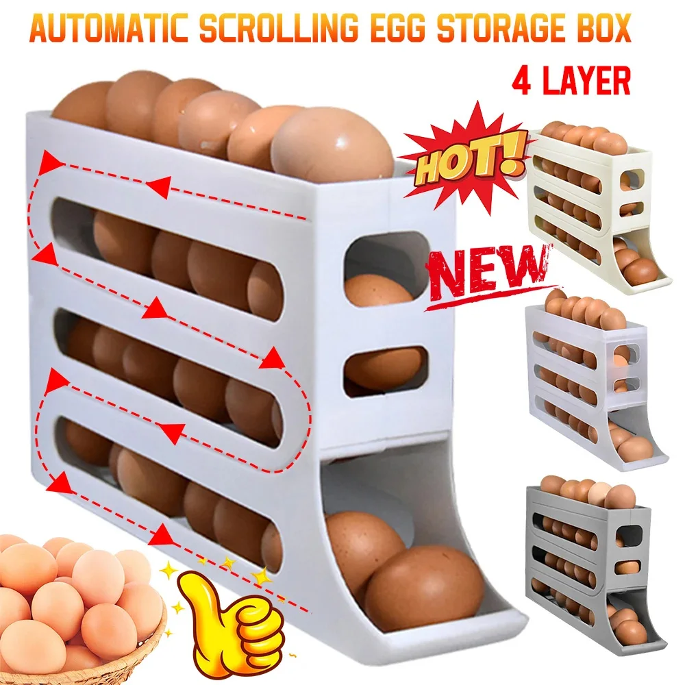 Soporte de estante para huevos con desplazamiento automático, caja de almacenamiento, cesta para huevos, contenedores de alimentos, estuche para