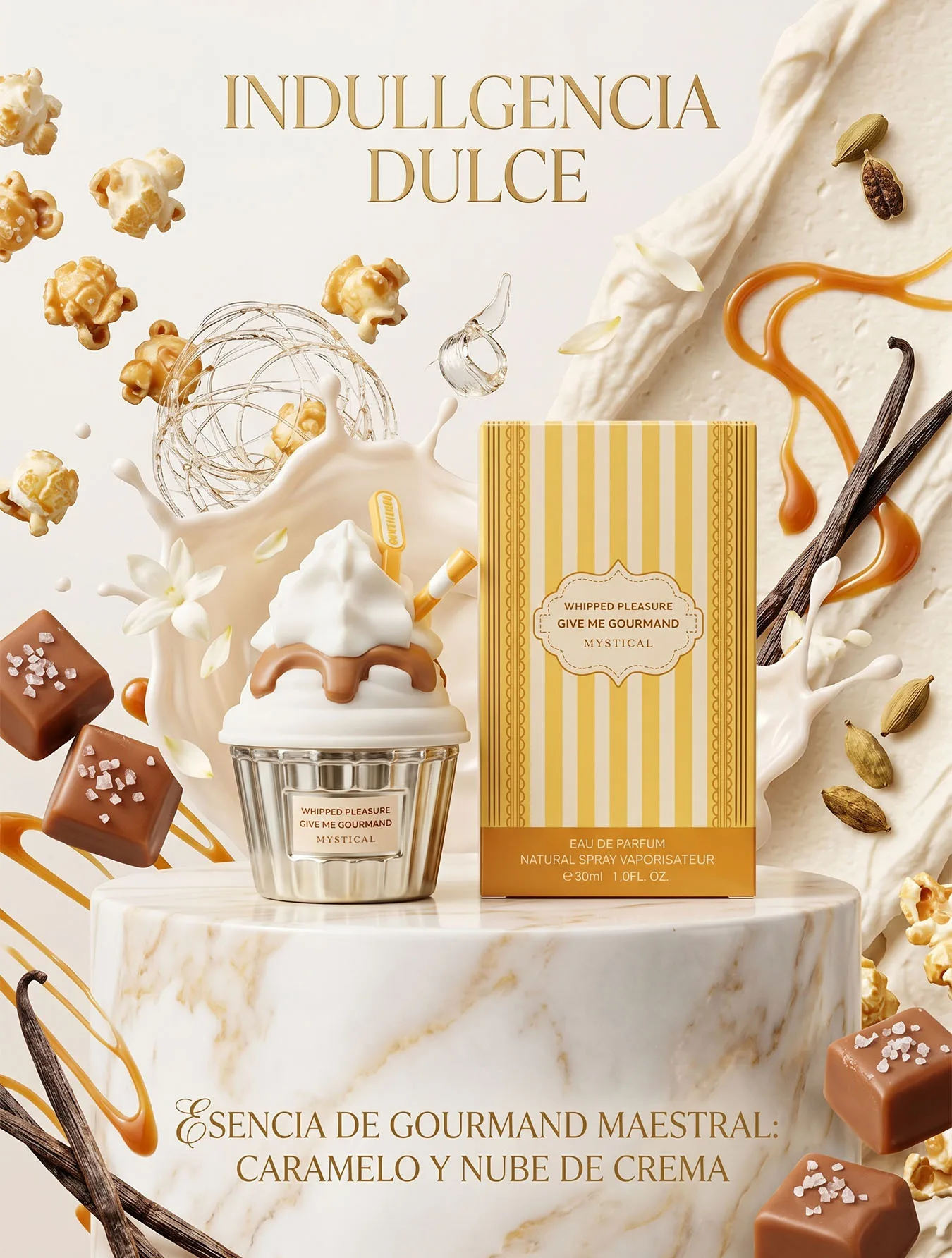 Perfume Whipped Pleasure Mystical 30ml Aroma Gourmet Palomitas de Caramelo y Vainilla Fragancia Dulce Duradera Eau de Parfum para Mujer Diseño de Postre Coquette Ideal para Regalo y Temporada de Invierno